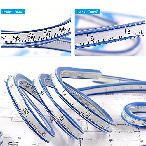 STCRERAG Flexible Curve Ruler,60cm Flexible Rulers Plastic Measure ...