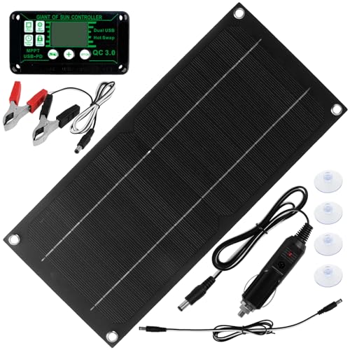 KTZCTPCA Solar Panel Kit, 12V 30W Polycrystalline Silicon Waterproof Solar Powered Charger, Portable Solar Trickle Charger Solar Panel Battery Charger, Silicon Solar Panel Charging Kit for Car RV Boat