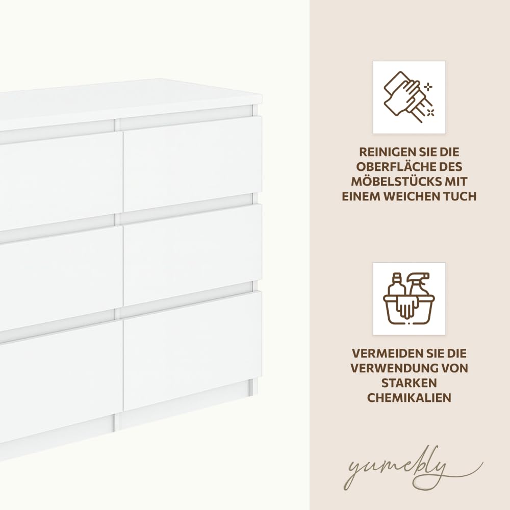 Kommode Basic Weiß mit 6 Schubladen | Viel Stauraum, 100x75x40 cm | Schubladenschrank für Schlafzimmer, Wohnzimmer, Büro oder Kinderzimmer