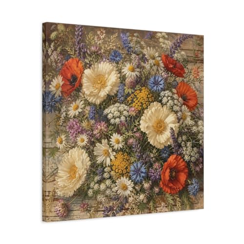 Toile bouquet de fleurs champêtre rétro pour sublimer la décoration de votre salon