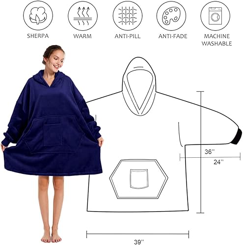 Miniatura 10 de REDESS Sudadera con capucha, manta de sherpa de gran tamaño con mangas y bolsillo gigante, acogedora sudadera con capucha para adultos y niños