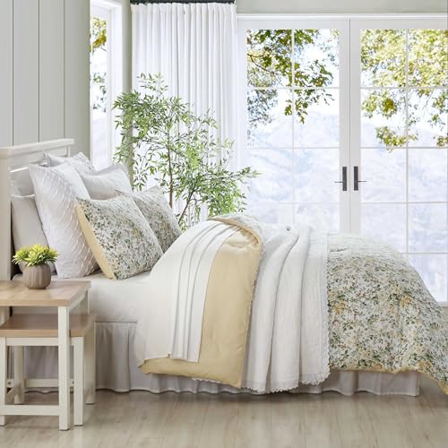 Image of Laura Ashley - Full /Queen Comforter Set, Soft Cotton Bedding with Matching Shams, Floral Home Decor, Oeko-Tex Certified (Country Meadow Gold, Full /Queen)
