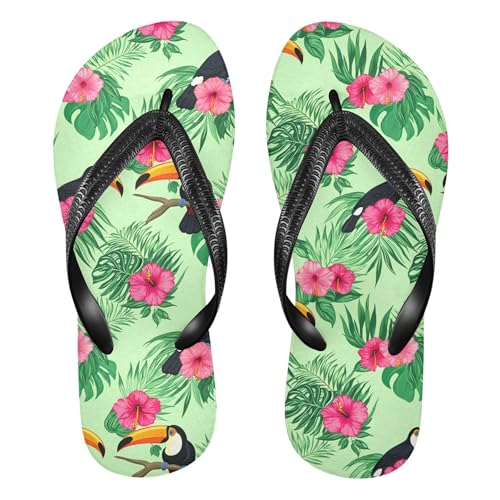 Burbuja Toucans Hibiscus Flip Flops for Women Men, Soft Thong Sandals Rubber Slippers for Pool Beach Essentials