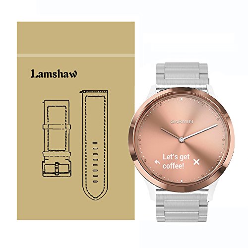 Lamshaw Smartwatch Bands for Garmin Vivomove HR, Stainless Steel Metal Replacement Straps for Garmin Vivomove HR/Garmin Vivoactive 3 Band (Steel Metal_Silver)