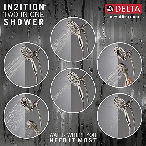 Delta Arvo 14 Series Brushed Nickel Bathtub Shower Faucet Set with In2ition 2-in-1 Dual Shower Head with Handheld Spray Combo, Valve Trim Kit, Spotshield Stainless 144840-SP-I (Valve Included) by DELTA - Used condition - Image 5