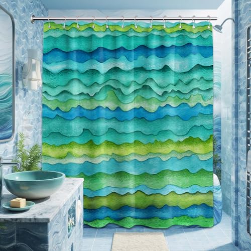 Tonmue Teal Shower Curtain Blue Green Aqua Turquoise Abstract Waves