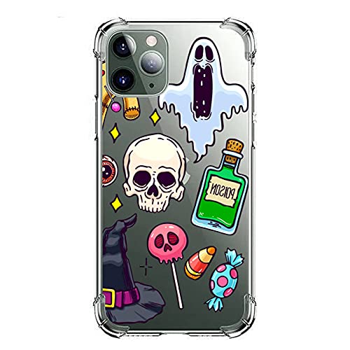 Pozaji Clear Case Compatible With Iphone 11 Pro 5.8 Inch Soft & Flexible Tpu Shockproof Cover Women Girls Spooky Skull Ghost Halloween And Witch Cases (White) #TOP1
