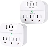 OneBeat 2-Pack Surge Protector Outlet Extender: 3 AC Outlets, 4 USB Ports (2 USB-C), 490J Protection, Compact Travel Adapter, ETL Listed