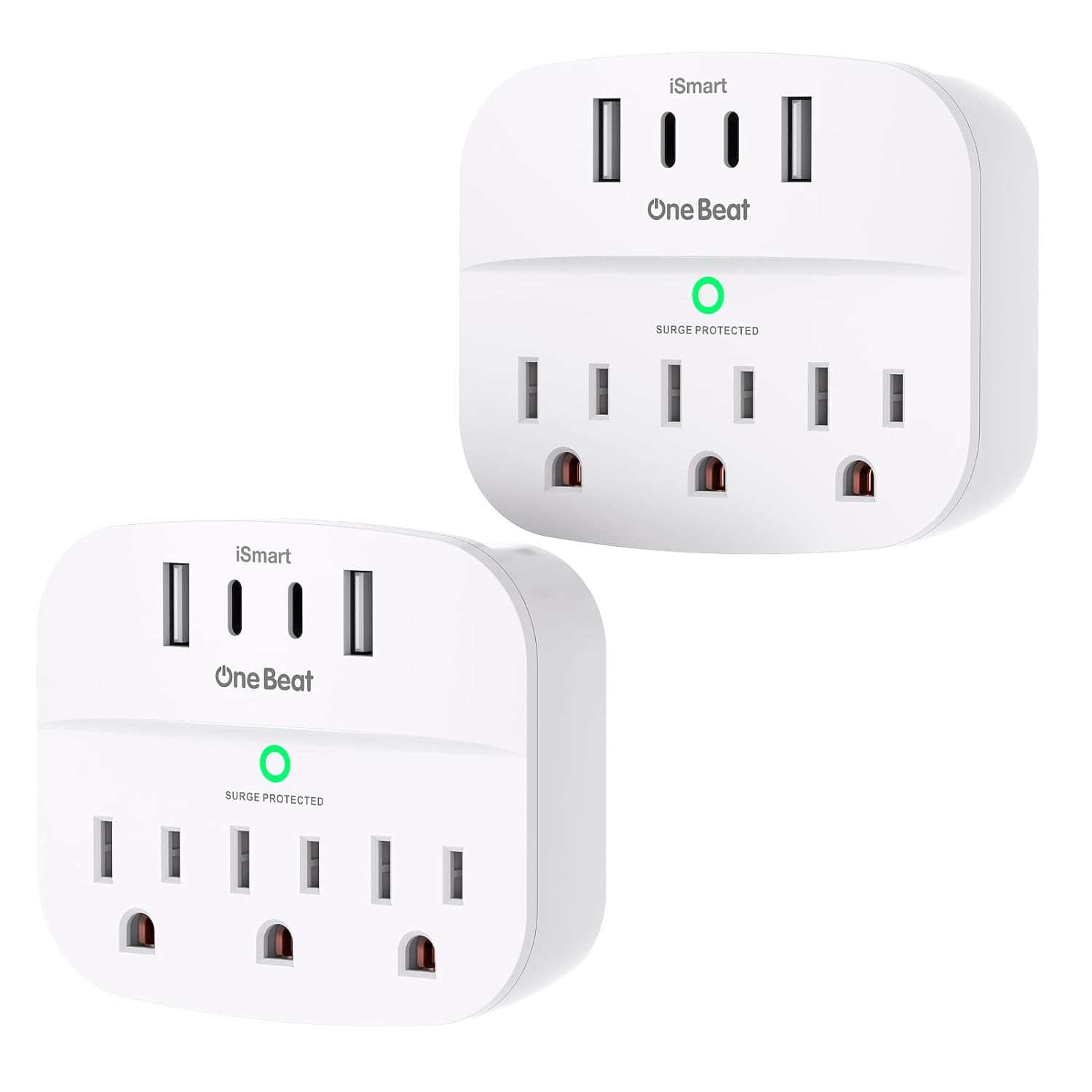 One Beat 2 Pack Multi Plug Outlet Splitter with USB Surge Protector Outlet Extender with 3 Wall Outlets