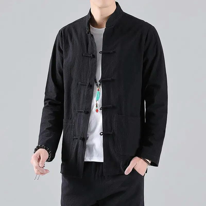 Men Kimono Jacket Traditional Chinese Clothing Linen Hanfu Top Long Sleeve Tang Suit Kung Fu Shirt Cardigan Coat2
