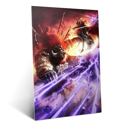 Displate Metal Poster Elden Ring - Lands Between - Malenia against Radahn - Gamer Aesthetics - Collectible Gift - Premium Decorations Wall Art Decor Gifts Movie Posters - 12.6x17.7 in