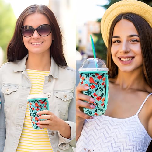 Image of KJQJLY 3 Pack Reusable Iced Coffee Sleeves for Iced Coffee Cups or Drinks Reusable Neoprene Insulated Sleeves for Hot and Cold Drinks from Starbucks, Dunkin, And More (Bird)