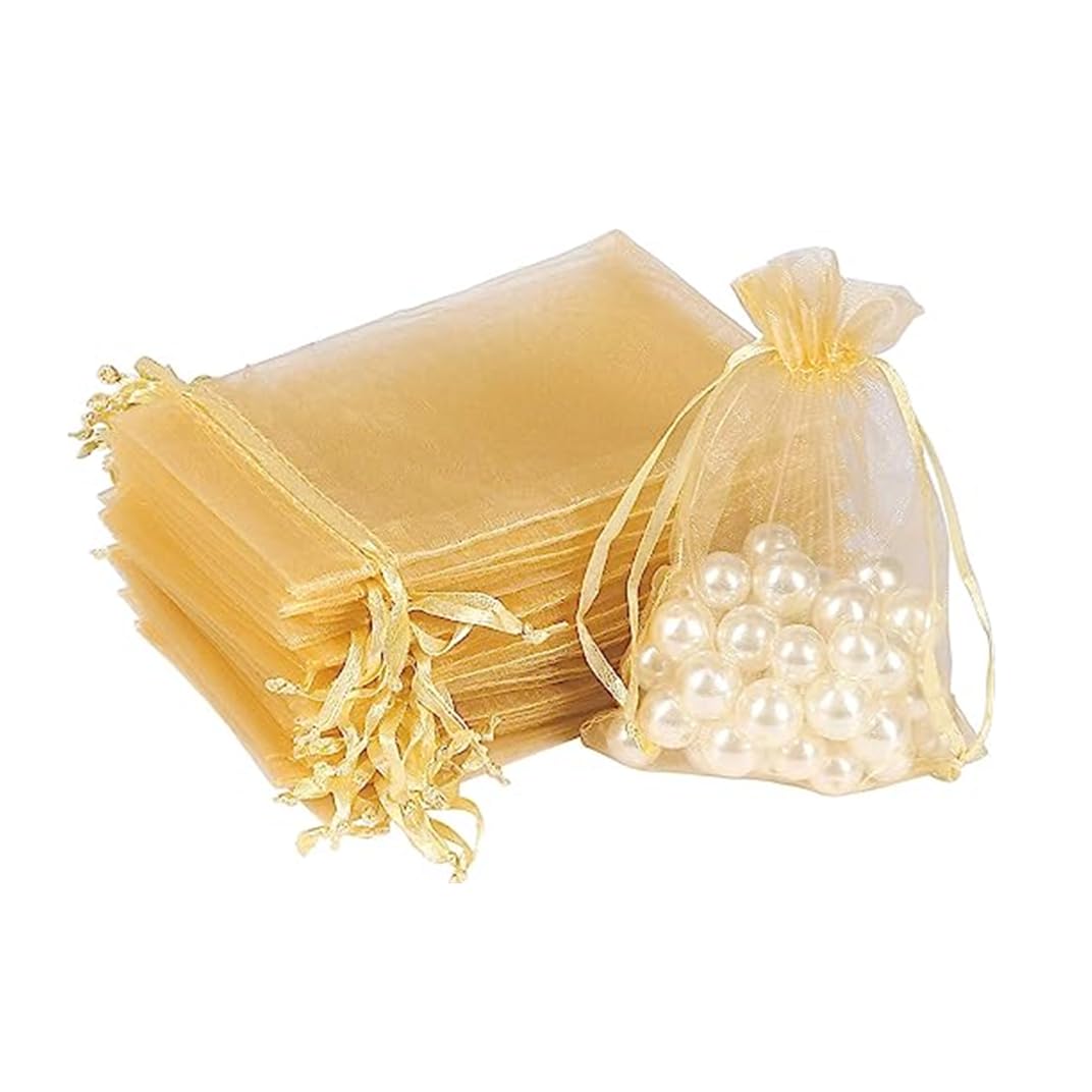 10x14 Cms Plain Non Printed Clear - Unisex Organza Favor Jewellery Pouch, Shagun Potli Bags (Colour - Gold) Pack Of 50 - Review, Price and Buying Guide