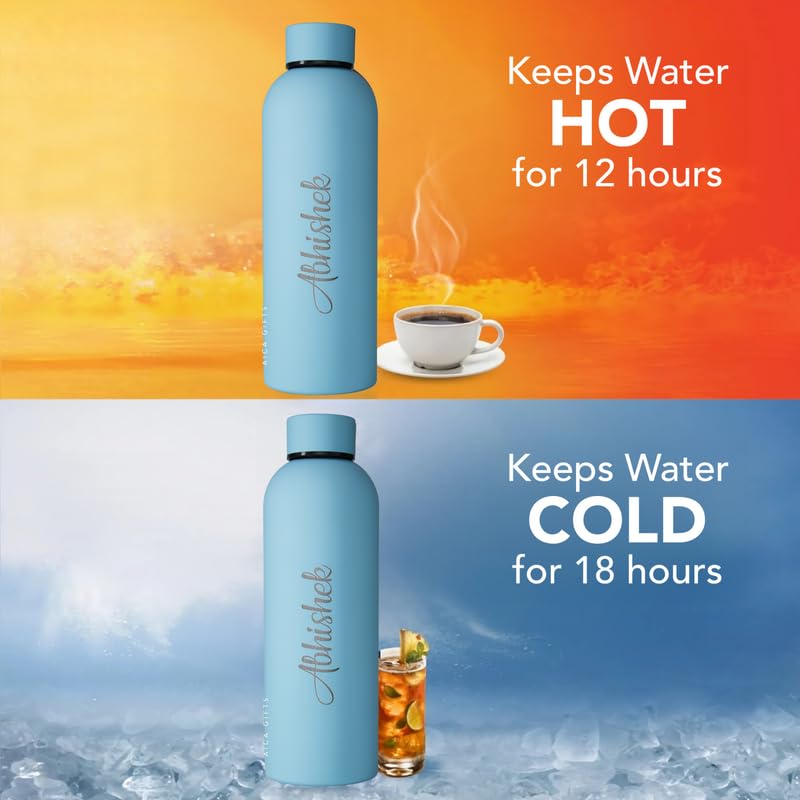Image of AICA Personalized Name Stainless Steel Water Bottle - 500ml (Baby Blue) | Customized Birthday Anniversary Christmas Eve Secret Santa New Year Gifts for Boys Men