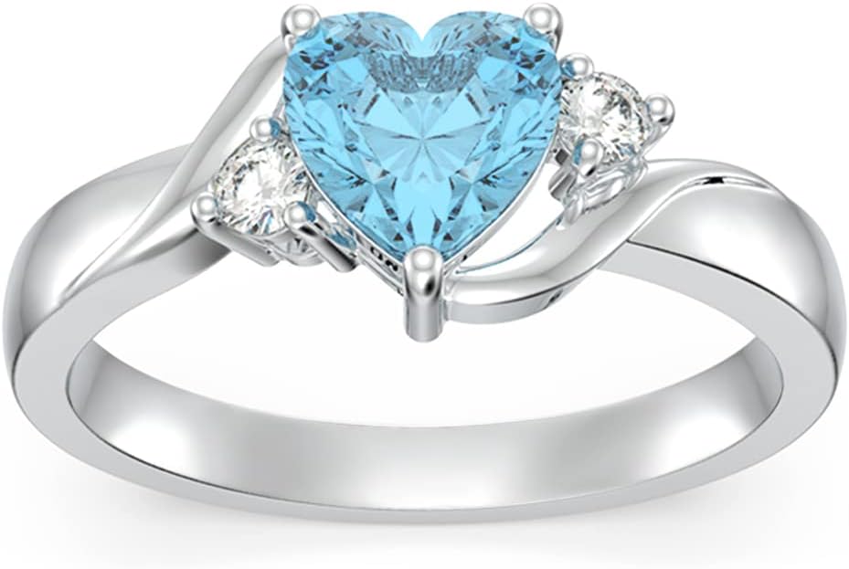 Heart Crystal Rings 925 Sterling Silver Minimalist Solitaire 12 Month Birthstone Ri...