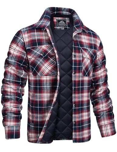 MAGCOMSEN Men's Flannel Shirts Long Sleeve Quilted Lined Button Down Plaid Flannel Jacket Heavyweight Warm Winter Coat