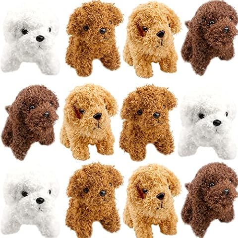Haconba 12 Pack Mini Teddy Dog Plush Stuffed Puppy Dog Animal Toy for Pendant Keychain Baby Shower Birthday Carnival Prizes Bag Fillers, 4 Colors (Puppy Dog Color 1) Cover