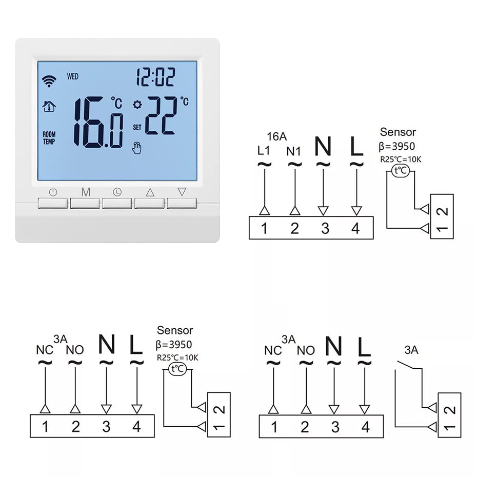 Sensore termometro, Termostato intelligente WiFi Controllo di temperatura del pavimento elettrico Elettrico Acqua/Gas Caldatura termostato Wireless funziona wireless(WiFi Water gas)