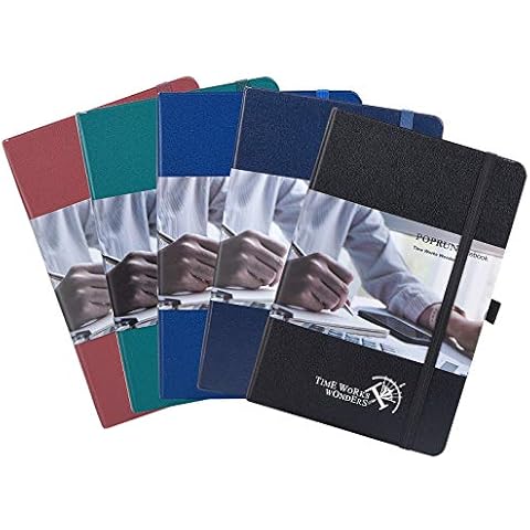 POPRUN Pack of 5 Lined Notebook Journal Hardback A5 with Index and 235 Numbered Ruled Pages, Pen Holder, Expandable Pocket, Dark Assorted Color Cover
