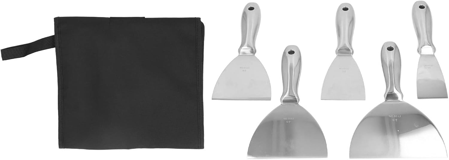 Stainless Steel Caulk Scraper Set Efficiently Removes Plaster Grout Putty Cleaning Tool 2 Inch, 3 Inch, 4 5 6 Size for Home Decoration and Woodworking Projects