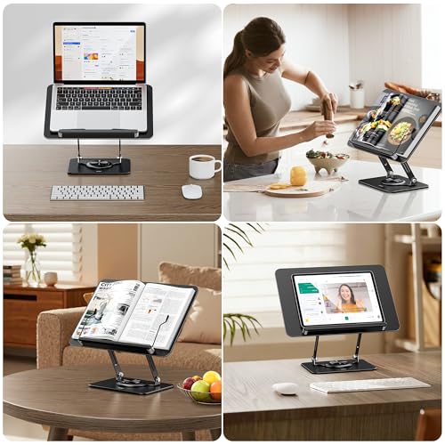 Auvo ABS01 Buchständer zum Lesen, ergonomischer Buchhalter, verstellbarer Laptopständer mit elastischen Seitenclips für Notenblätter, Rezept, Tablet, Schwarz