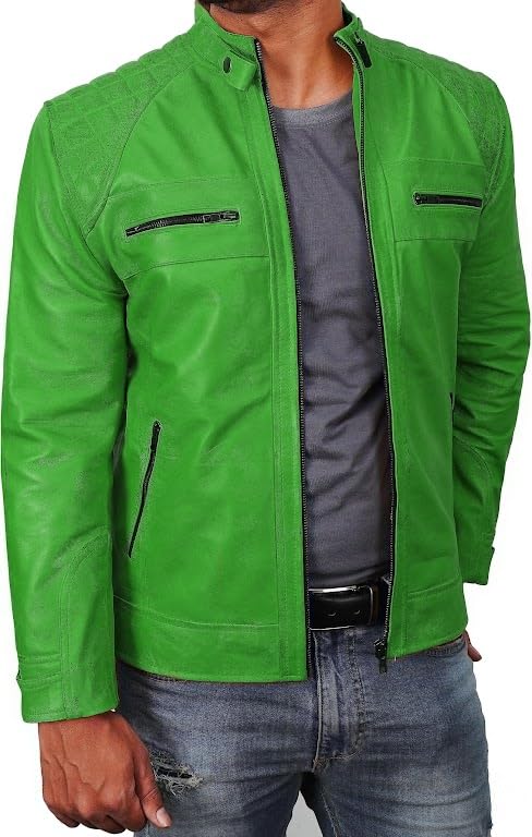 Image of Mens Vintage Retro Biker Cafe Racer Jackets - Diamond Quilted Style Genuine Leather Motorcycle Jacket