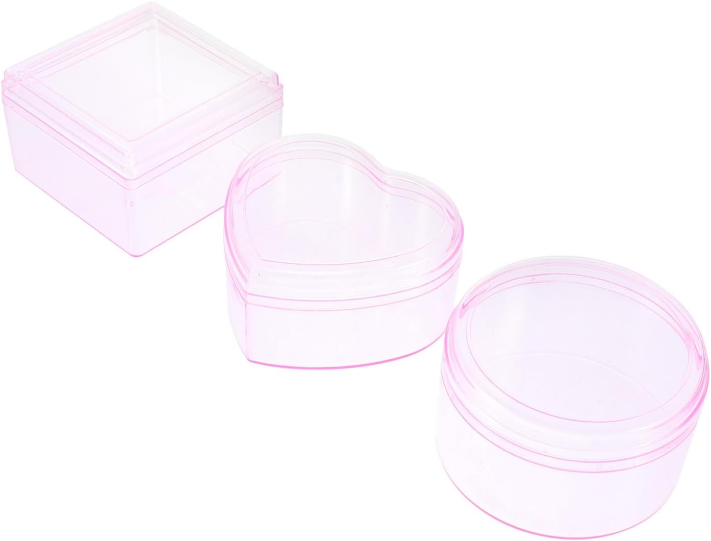 Toyvian 3pcs Decorative Plastic Storage Boxes Candy and Jewelry Containers Pink Heart, and Square Mini Sundries Organizer for Home and DIY Craft Use