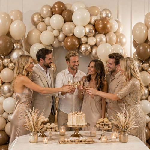 Image of Neutral Brown Balloons, 12 Inch Brown Gold Sand White Cream Beige Ivory Helium Balloons with Metallic Champagne Gold Balloon for Boho Neutral Bridal Baby Shower Rodeo Birthday Wedding Thanksgiving