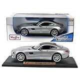 Maisto Year 2015 Special Edition Series 1:18 Scale Die Cast Car Set - Silver Color Sports Coupe MERCEDES BENZ AMG GT with Display Base (Car Dimension: 9-1/2 x 4 x 2-1/2)