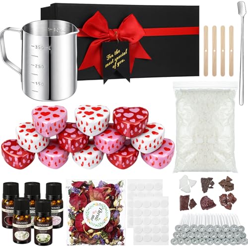 VioraWhite Valentine\'s Day Making Candle Kit Gift Set DIY Soy Wax Candle Kit Candles Making Supplies for with Essential Oils & Dried Flower for Adults Beginners Romantic Gifts