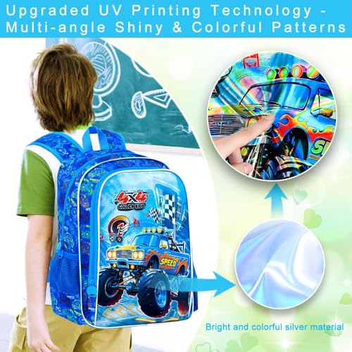 Image of 16 inch Truck Backpack for Boy, 3Pcs Bookbag for Elementary Preschool Kindergarten, Kids School Backpacks with Lunch Box (Blue)
