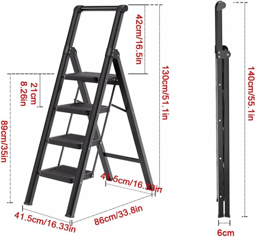 YCKEGEW Household Ladder 4 Step Ladders Portable Foldable Stepladder with Handrail Anti-Slip Mat,for High Closet,Ourdoor Step Stool,Maximum Load 150 Kg(White)