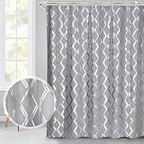 Homechoice Decor Metallic Silver Geometric Printed Shower Curtain, Gray Sparkly Cloth Shower Curtain