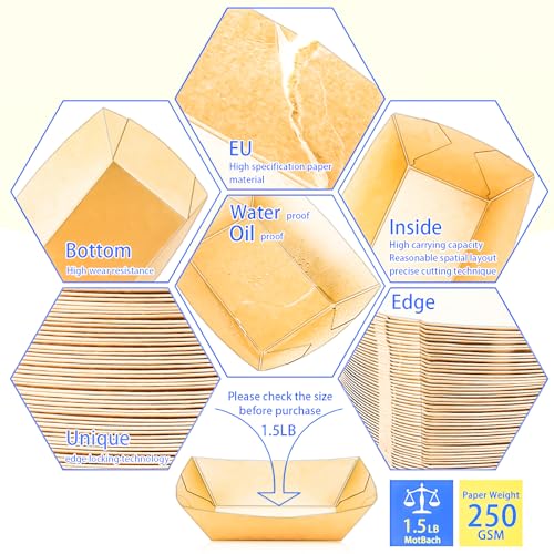 MotBach 80 Pack 1.5Lb Paper Food Boat Trays Disposable Paper Boat Containers, Food Kraft Serving Boat Tray Plates for Snack Popcorn Dessert Sandwich Hotdog Burger Taco Fries Nacho - Thumbnail 4