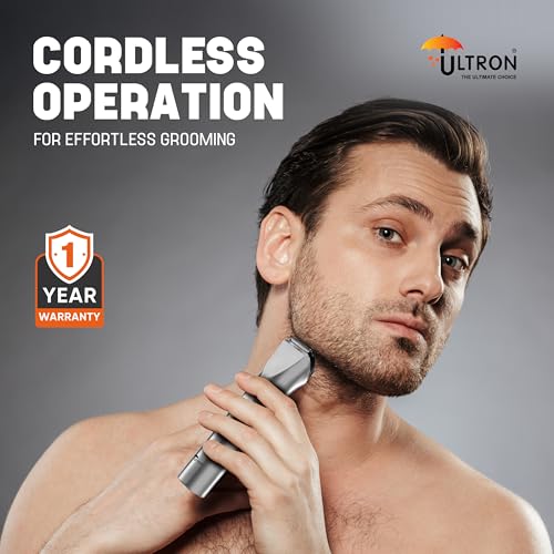 Image of ULTRON UBT01 Beard Trimmer for Men | Cordless Rechargeable Trimmer | 1200mAh Battery | Stainless Steel Blades | Type-C Fast Charging | 1 year warranty (Gray)