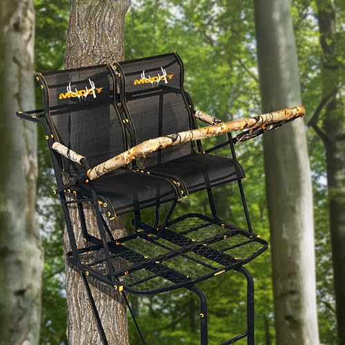 Image of MUDDY The Rebel 2.5 Deer Hunting Ladderstand, 17 Foot 2 Person Climbing Tree Stand with Flex-Tek Seat, Armrests, Shooting Rail, & 45 inchW X 30 inchD Platform