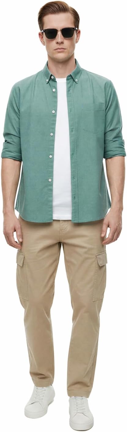 Men’s Premium Cotton Casual Shirt | Slim Fit Solid Button-Down Shirt | Smart Casual Office & Weekend Wear | Green