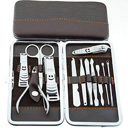 Stylebeauty Nail Clippers Set Pedicure Kit Stainless Steel Nail Clipper Nail Clippers Earpick Grooming Pedicure Kits Men/Women Nail Trimmer(dark brown 12 pcs)