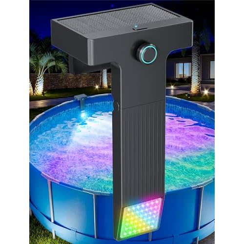 Solar Pool Lights Only for Metal Frame Above Ground Pools, 10-Color RGB 4-Mode LED Underwater Submersible Poolside Light with Auto Dusk Sensor, Waterproof Design, Remote & Timer Off, 1 Pack