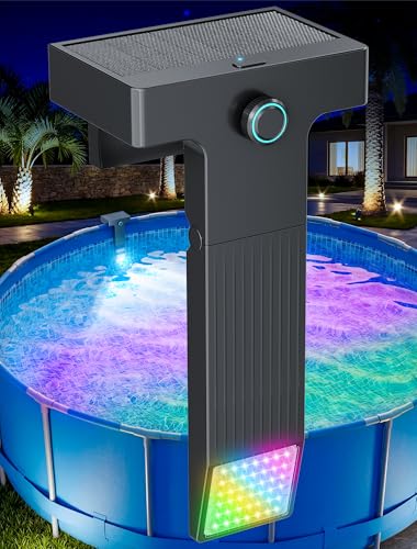 POOLHOUR Solar Pool Lights for Above Ground Pools (Metal Frame Only) LED Above Ground Pool Light with Remote & Timer Submersible Underwater Lighting 10-Color RGB 4-Mode Poolside Solar Light 1 Pack