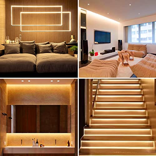 Image of COB LED Strip, 16.4ft Warm White COB LED Strip Light, Dimmable LED Light Strip 2700K, CRI92+, 8mm Width, 24V Flexible LED Tape Light for TV, Bedroom, Kitchen Cabinet, Closet, Home Decoration.