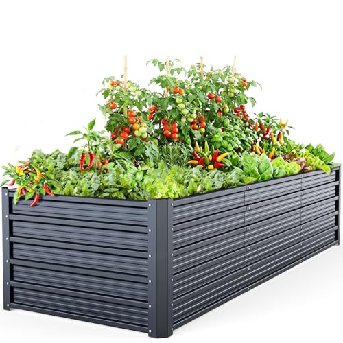 Ohuhu Metall Hochbeet Pflanzenbeet 240x90x60 cm, Hochbeete für Garten aus Robustes Stahlblech, Rostgeschützt & Stabil, Ideal für Garten Gemüse Kräuter Blumen Anthrazit