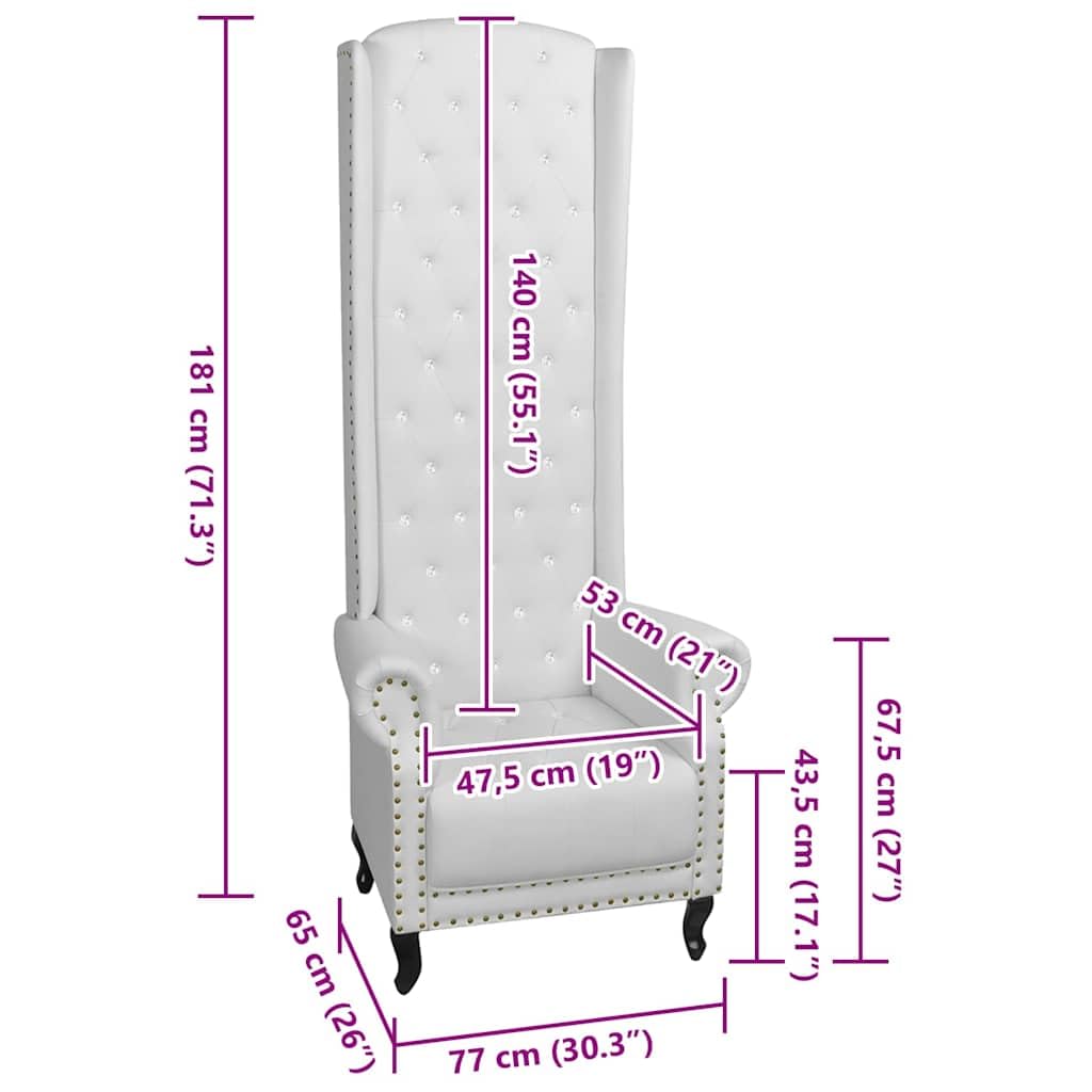 Sillón de piel sintética de color blanco con respaldo ultra alto, acolchado suave y botones de cristal brillante en forma de diamante. Cómodo, duradero y ahorra espacio para el hogar