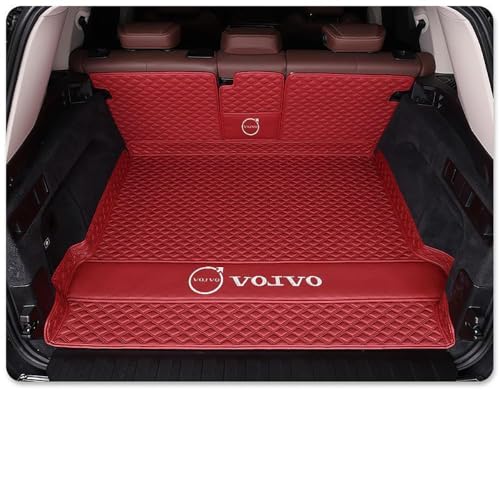 フルカバートランクライナー適用ボルボ XC60/XC40/XC90/V60/S60/S90l/V40/V90 2023 2024 防水トランク保護マットインテリアアクセサリー用車用レザートランクマット,MainCushion+Backrest-RedSty