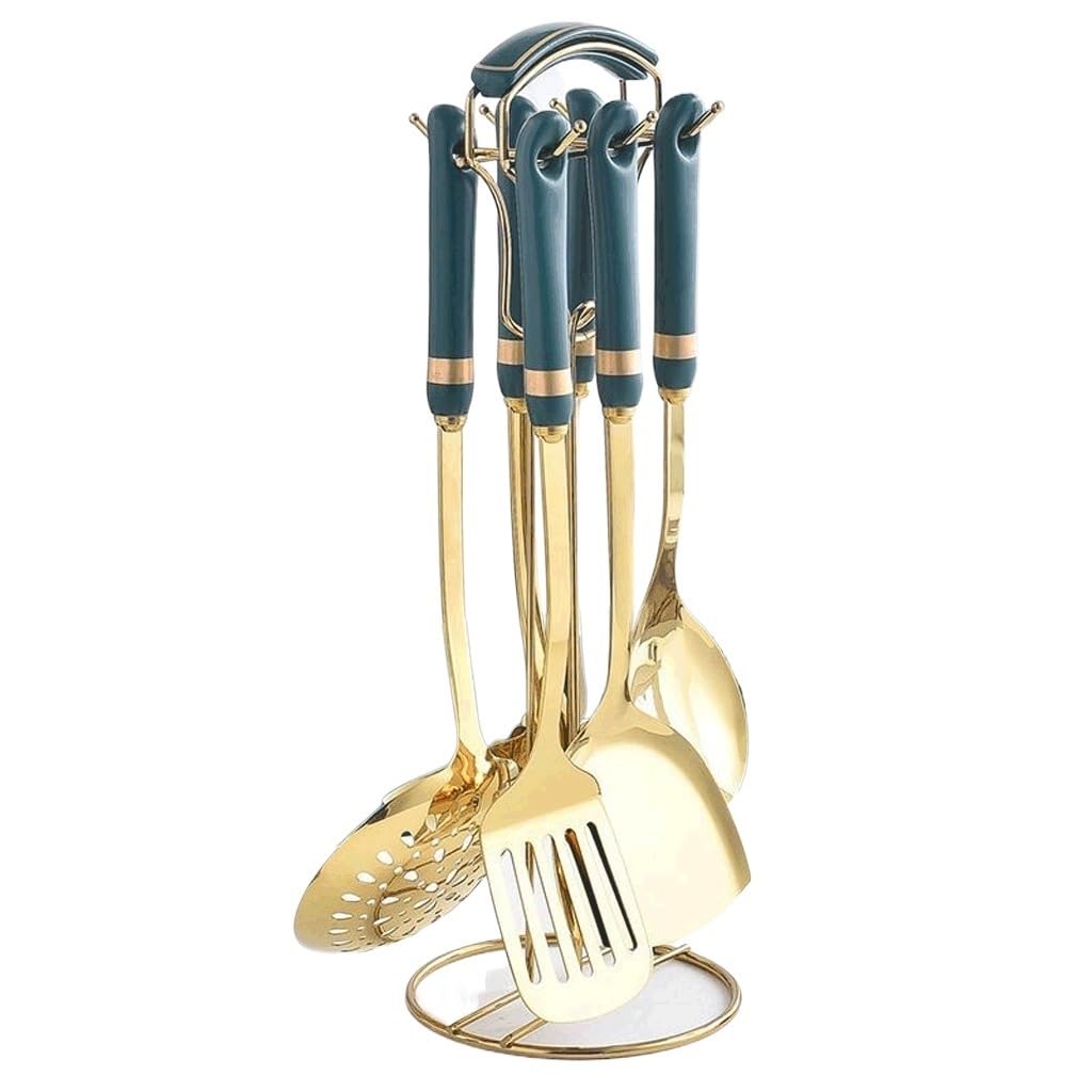 GTHTUHFD Ceramic Stainless Steel Kitchenware Stainless Steel Cooking Spoon Set,A 7 Pieces,Kitchen Cooking Utensils,Black1-7 pieces