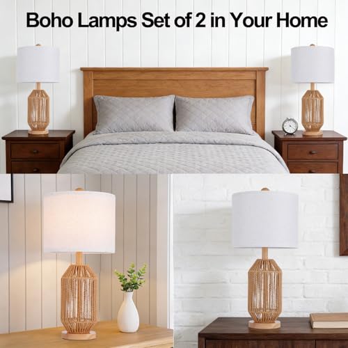 Set de 2 lámparas de mesa Boho Rattan 21 pulgadas miniatura 7