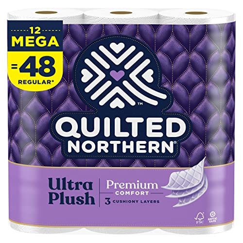 Quilted Northern Ultra Plush Toilet Paper, 12 Mega Rolls = 48 Regular Rolls, 3X Thicker*, 3 Ply Soft Toilet Tissue