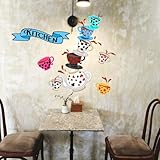 SUPERDANT Poker Pattern Cup Wall Stickers Kitchen Wall Decor Cafe Teahouse Decals Stickers DIY Vinyl Murals Peel and Stick Decoration Family Coffee Corner Family Afternoon Tea Party Decor