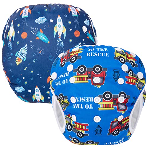 PHOGARY Pañal Bañador (2 Piezas) Pañal De Matar Pantalones De Entrenamiento, Pañales De Baño Para Niños Niñas 0-3 Años (3-15kg), Camión + Cohete