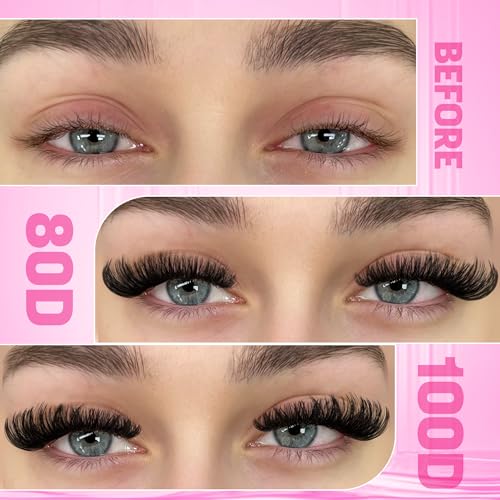 Image of DIY Lash Extension Kit Volume Thick Lash Clusters D Curl 80D+100D 10-16MM Eyelash Extension Kit Individual Lashes Lash Cluster Kit For Beginners (No Glue)